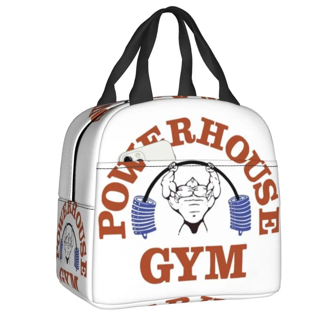 Powerhouse Gym Logo Thermal Insulated Lunch Bag Women Bodybuilding Fitness Portable Lunch Container Travel Storage Food Box