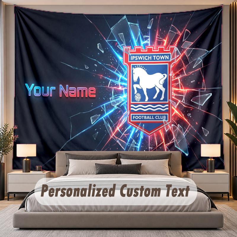 Custom Name Text Tapestry Ipswich Town Personalized Polyester Wall Tapestry For Bedroom And Room
