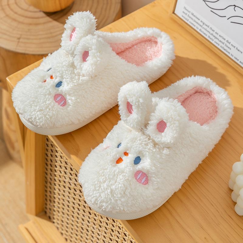 2025 Women's Fashion Thick-Soled Plush Cotton Slippers - Cartoon Rabbit Design for Warm Autumn/Winter