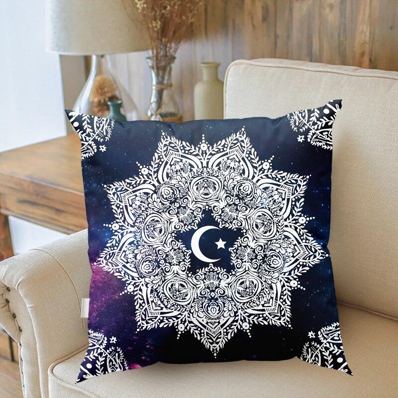 Tarotkarte Sonne Mond Sterne Schwarzweiß Mandala-Druck Kissenbezug Mysterium Wahrsagerei Dekoration Sofa Heimdekor Kissenbezug