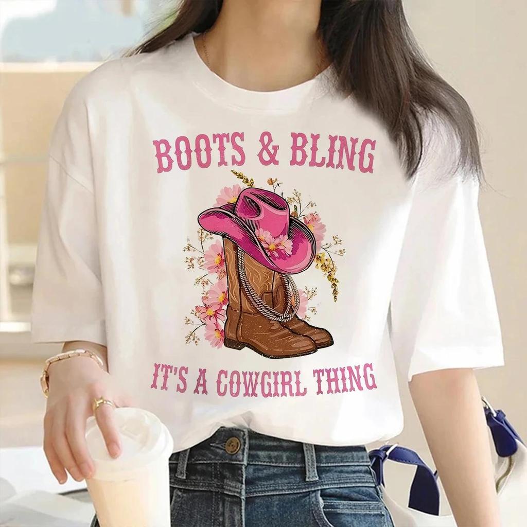 Boots and Bling its a Cowgirl Thing Cute Love Country Life T Shirt Women Pullover Printed T-Shirt Casual Short Sleeve T-Shirt