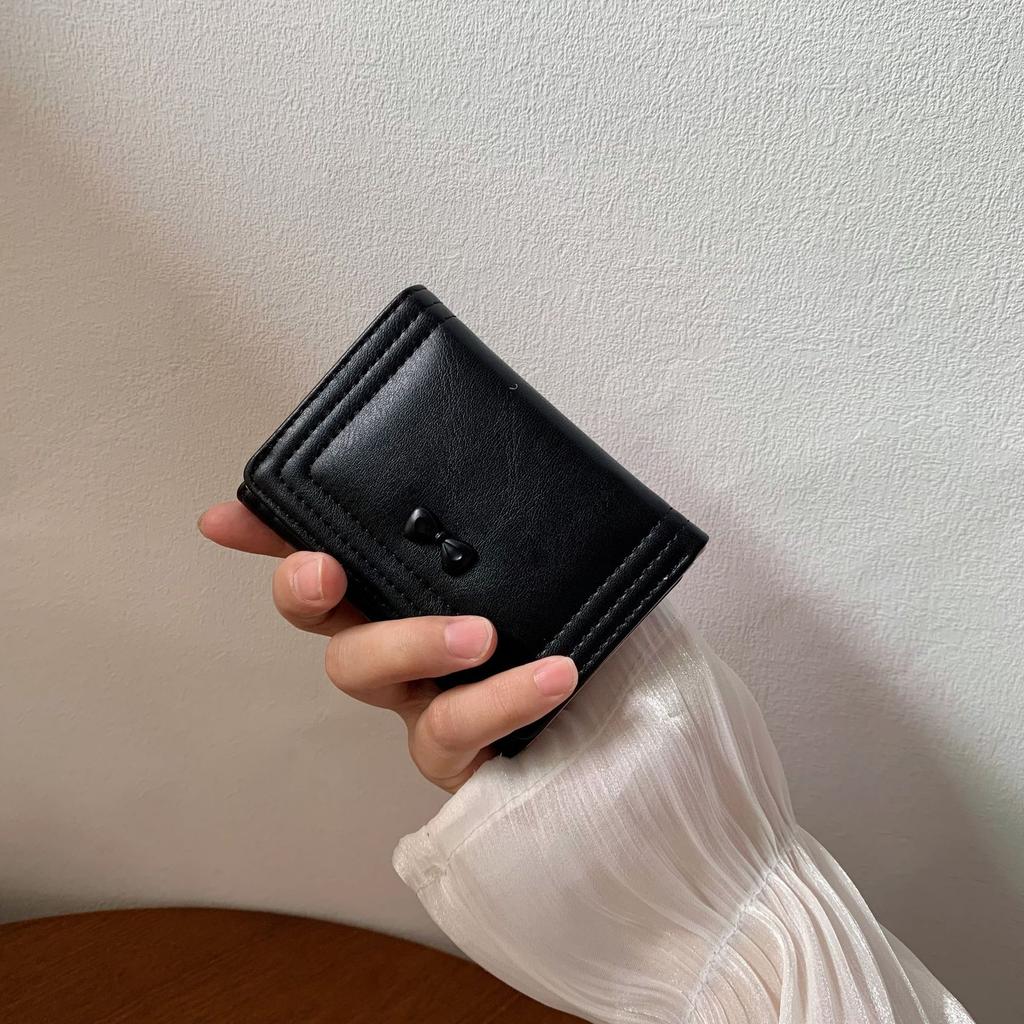 Cute Bow Trifold Women's Wallet Portable Wallet Ultra-thin Coin Purse Ladies Clutch Card Holder Compact PU Leather Money Bag
