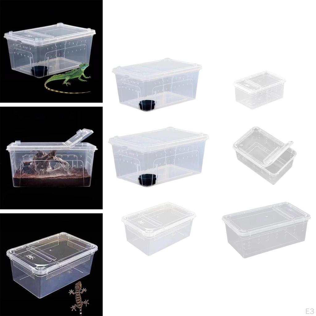 Reptile Feeding Box Breeding Transparent Terrarium Habitat with Feeder Bowl for Snake Cricket
