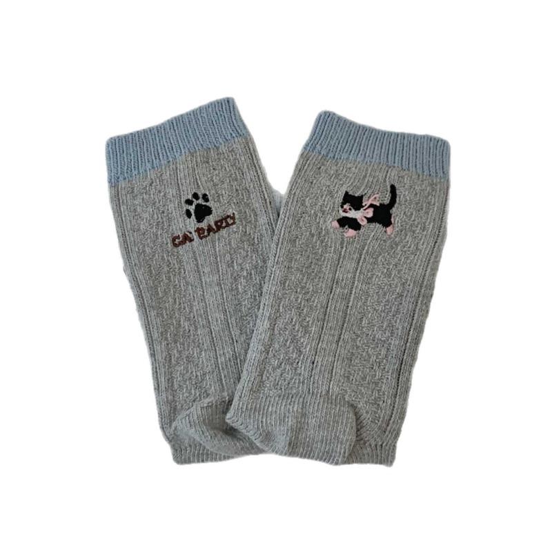Winter and Autumn Kids' Knee-Length Cartoon Cat Paws Embroidered Chunky Stockings Thick Knit Cute Socks