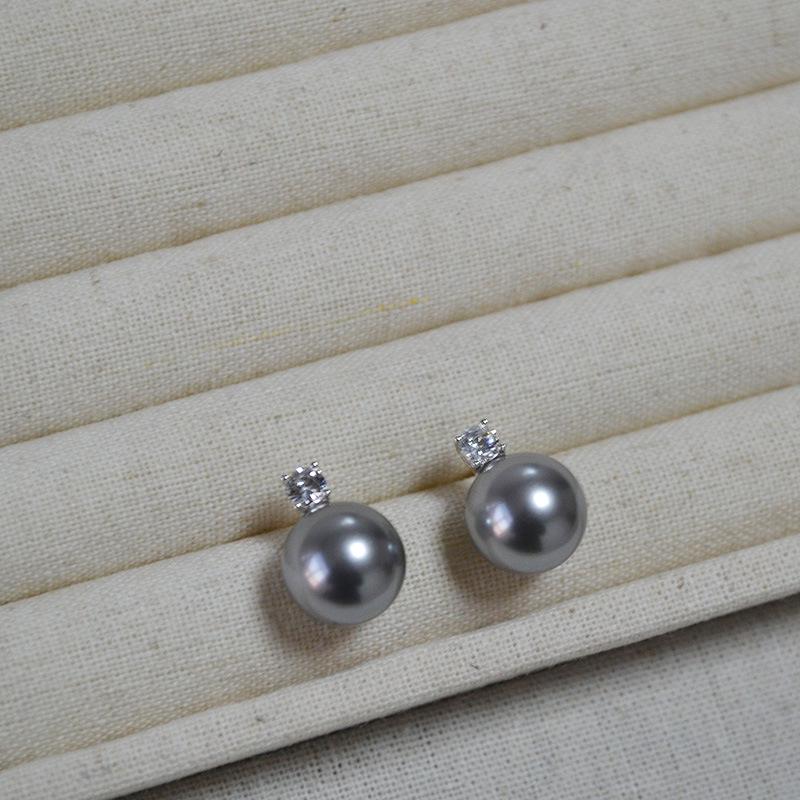 Elegant Princess Style Cubic Zirconia and Imitation Pearl 925 Silver Stud Earrings