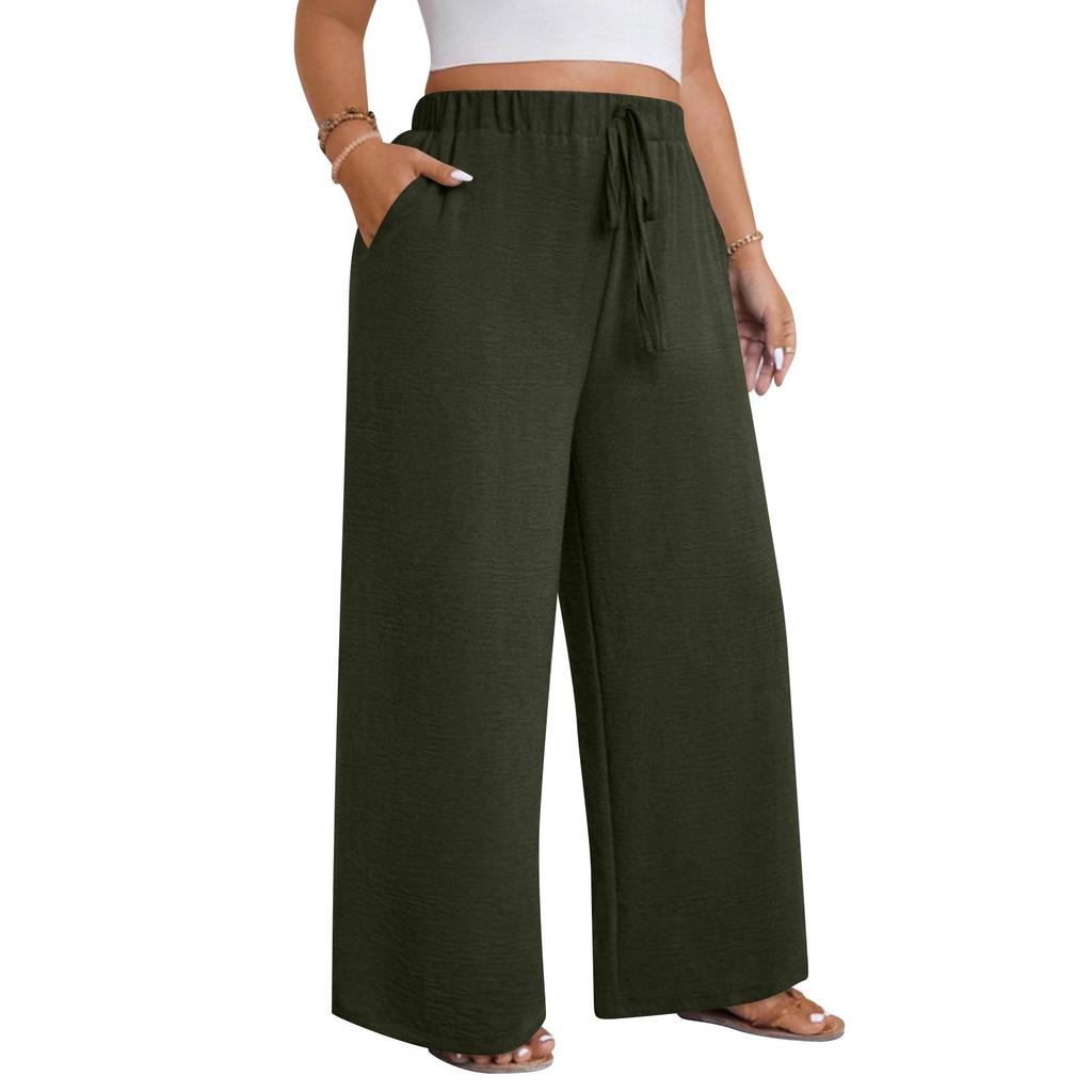 Pantalon Décontracté Mode Femme Grande Taille Coupe Ample Cordon de Serrage Jambe Large Jambe Droite