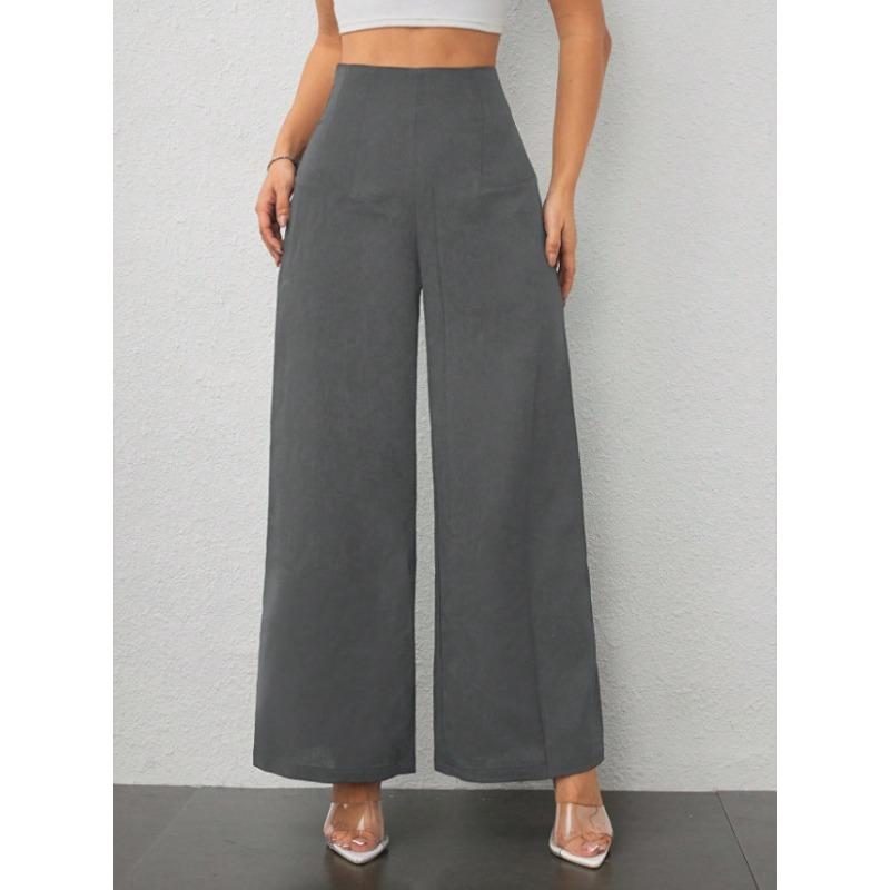 Women's High Waist Wide Leg Pants Solid Black Casual Trousers