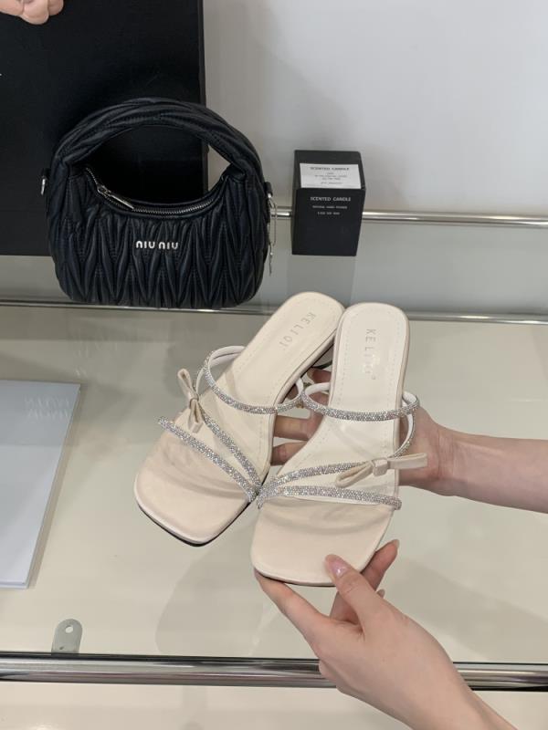 Fashion Slippers Women Summer Shoes Slides Jelly Flip Flops Fashion Square Heel Glitter Luxury Block Scandals Crystal Glitter Slides Sho