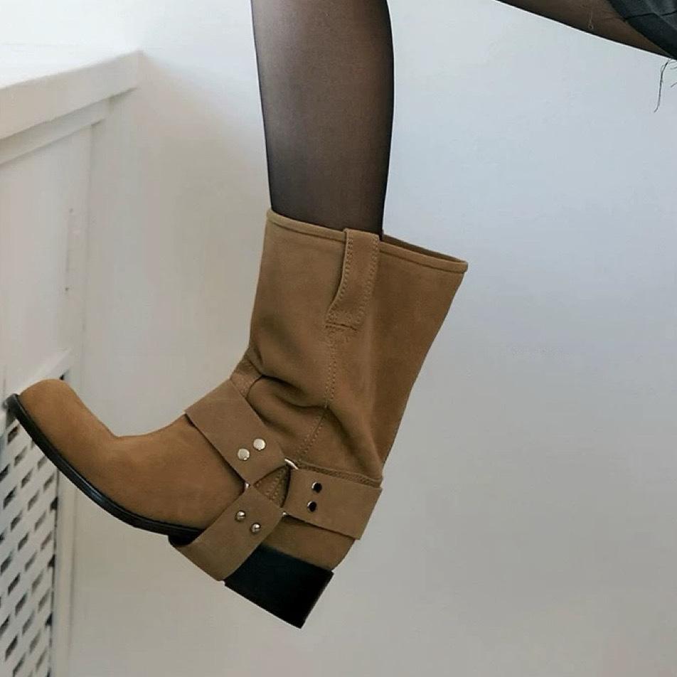 Кожаные матовые винтажные ковбойские сапоги в стиле вестерн женские толстые средние сапоги Martin 35