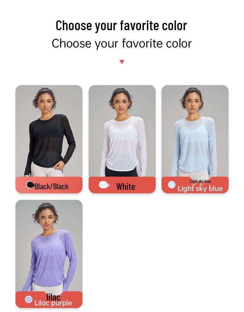 Women's Quick-Dry Mesh Yoga T-Shirt - Breathable, Loose-Fit, Long Sleeve, Drawstring Activewear