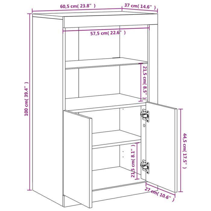 VidaXL Armoire Latérale avec Lumières LED, Meuble de Rangement avec Étagère en Verre, Buffet de Salon Intérieur, Moderne, 836626