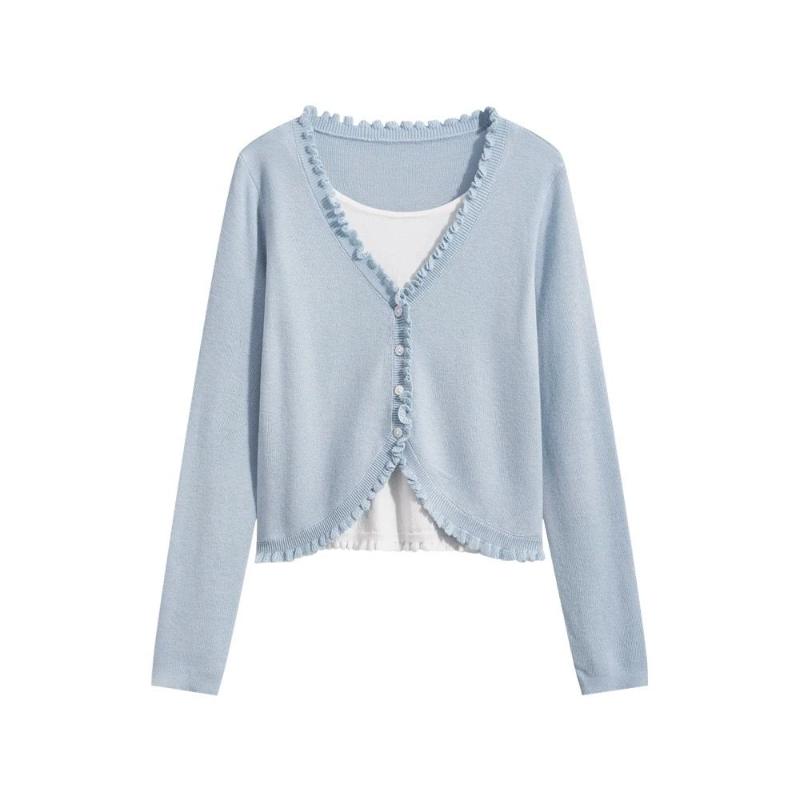 A New Style of Women's Spring and Autumn Simple Base Layer Sweater with Black Ear Trim, Featuring A Patchwork Fake Two-piece Knitted Sweater