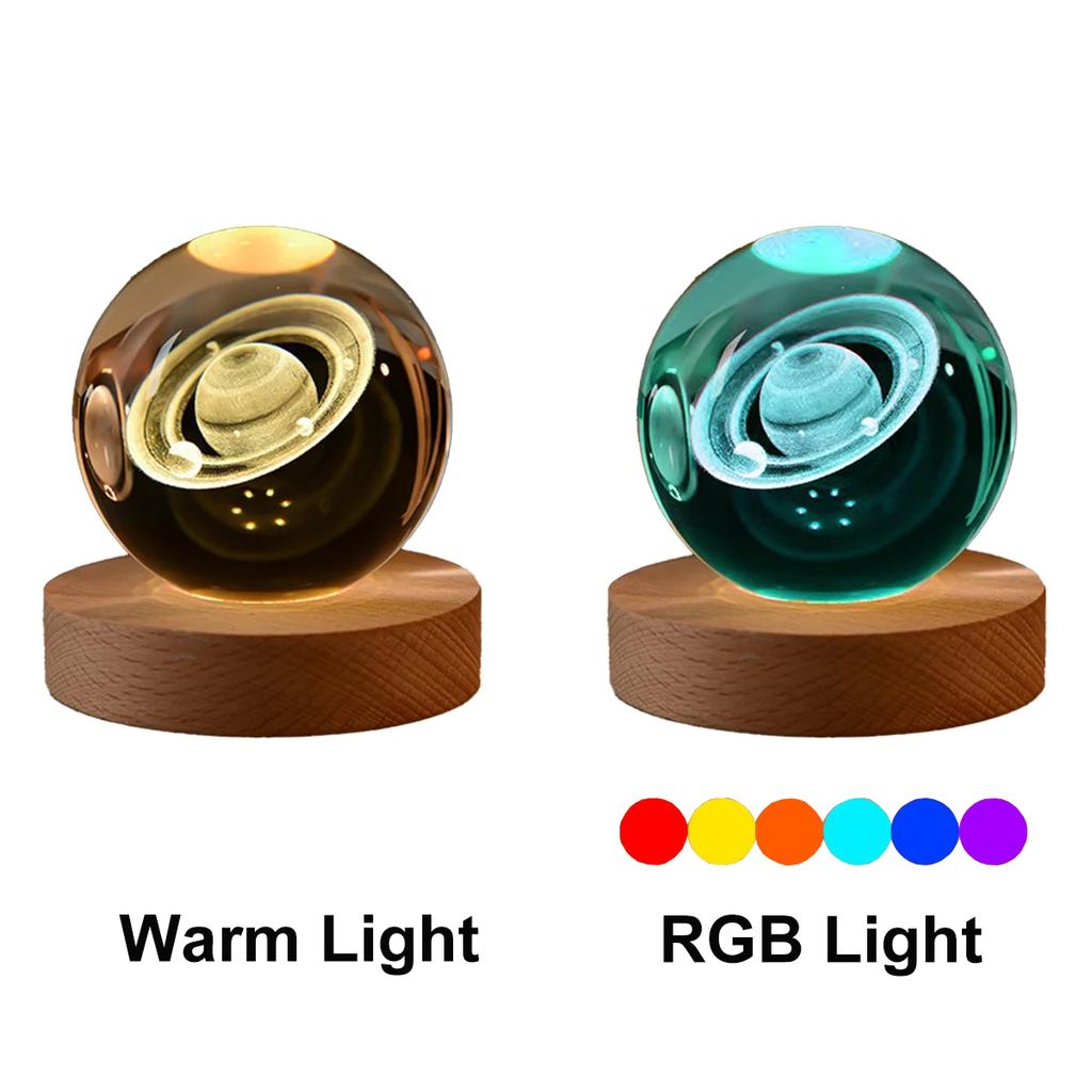 6cm Bedside Lamp Solar Theme Cosmos Series Crystal Ball Night Lights Milky Way Moon Small Ornaments for Desk Creative Gift RGB