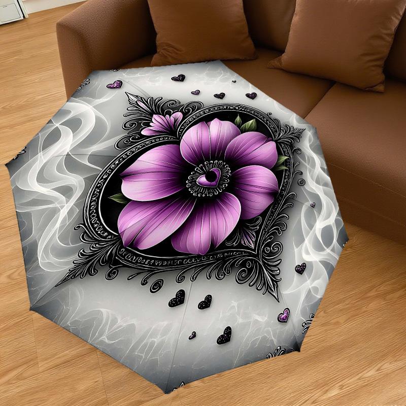 1PC Floral Heart Umbrella-8-Rib Reinforced Portable Folding Travel Suitable for All Seasons Outdoor Daily Use-H0318
