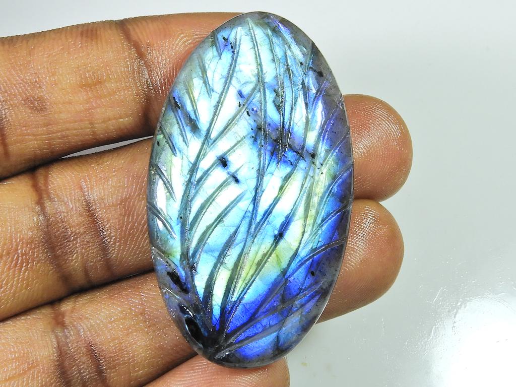 28X50MM Natural Labradorite Carving Oval Designer  Loose Gemstone 90Cts. SK-1360