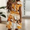 Ladies V Neck Elegant Tulip Cluster Plus Size Short Sleeve Summer Loose Dress