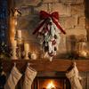 Retro Style Christmas Ornament Flocked Teardrop Swag for Front Door, Artificial Pine with Red Staircase Handrail Garland Berries Velvet Bow,