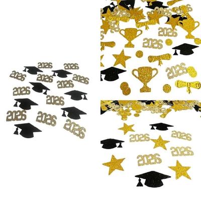 100/200Pcs Gold Graduation Confetti 2026 Year Cap Star and Diploma Graduation Party Accessory for Celebrations