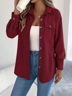 Women's High Quality Autumn 2025 Simple Corduroy Long Sleeve Casual Jacket Shirt