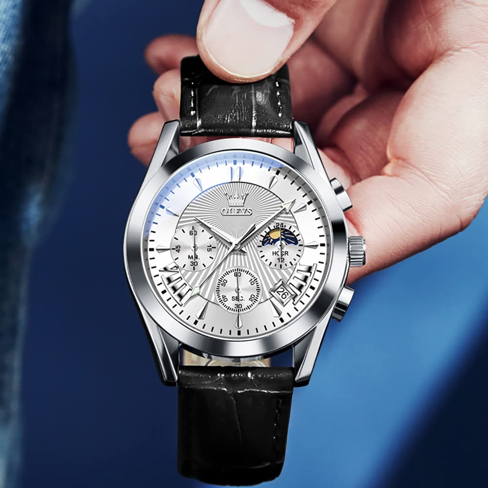 OLEVS Men's Business Wristwatch, Waterproof, Stylish, Stainless Steel Band, Quartz Movement, Analog, Casual, Father's Day Gift