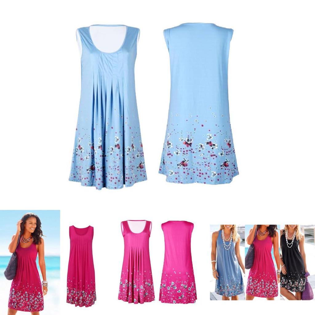 Urban Chic Sleeveless Floral Print Loose Fit Midi Dress Polyester Blend