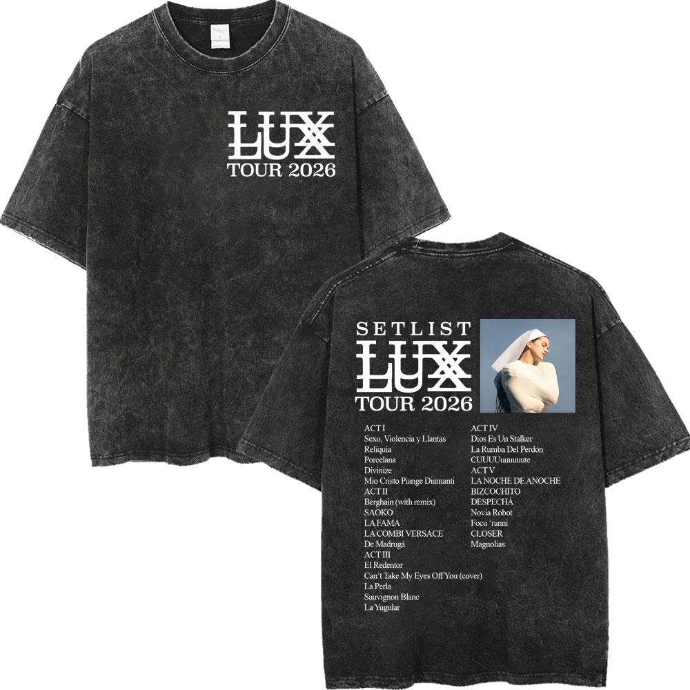 

Vintage Washed Singer Rosalia LUX Tour T Shirt Men Women Fashion Pop Music Tshirt High Quality Cotton Oversized Tshirts S