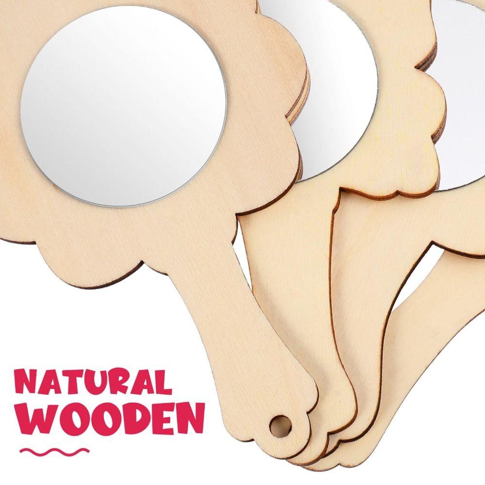 1 Set DIY Wooden Mirror Craft Unfinished with Paintbrushes Kids Decorate Mirrors Birthday Party Gift Princess Mirror Crafts