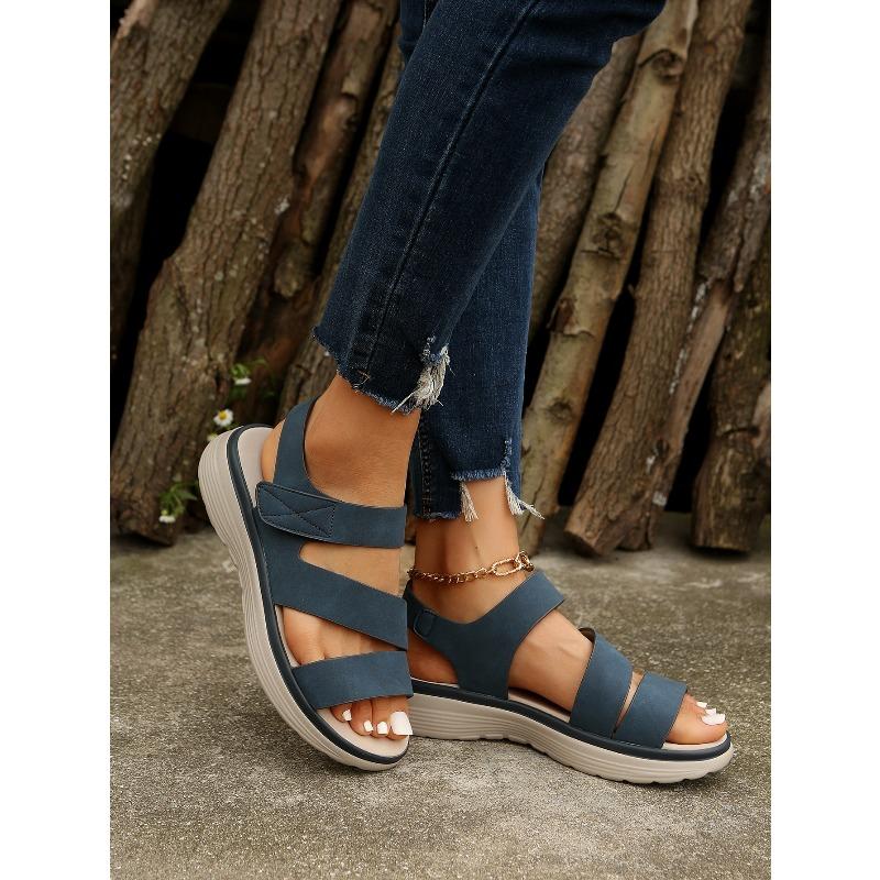 New Summer Women's Casual Wedge Heel Flat Soled Plus Size One Strap Sandals