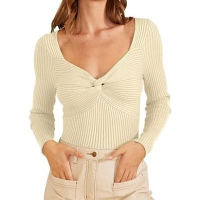 Jednokolorowe topy ubrania typu slim fit moda w kratkę dekolt w serek z długim rękawem swetry jesienne i zimowe damskie swetry 28968