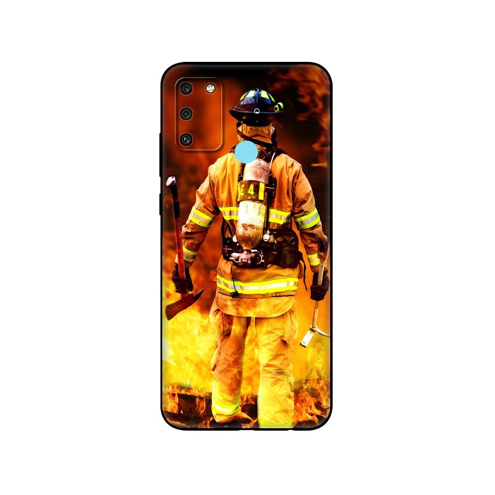 Černé TPU pouzdro pro Huawei Honor 8a Prime 8s Prime 9 Lite honor 9A 9C 9X Premium 9x Pro 9S Pouzdro Kryt Hasičští hrdinové Hasič