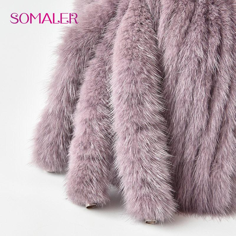 SOMALER Winter Real Mink Fur Knit Hats for Women Knitted Warm Fur Hats Girls Skull Beanie with Three Tails Cold-proof Cap