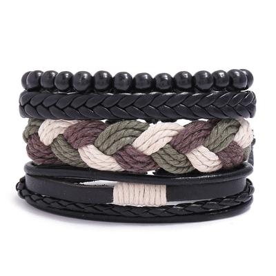 Pánský Vintage Pletený Kožený Náramek Slitina Kytara Kožený Náramek Set