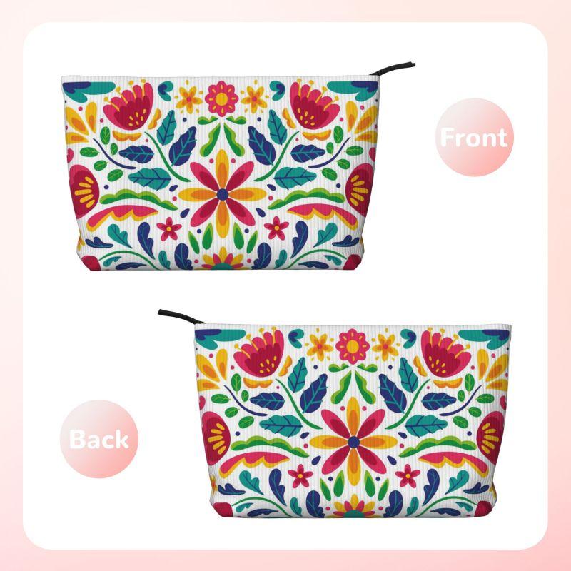 Mexican Flowers Floral Art Print Cosmetic Bag Women Portable Makeup Bag Organizer Case Beauty Storage Toiletry Bags