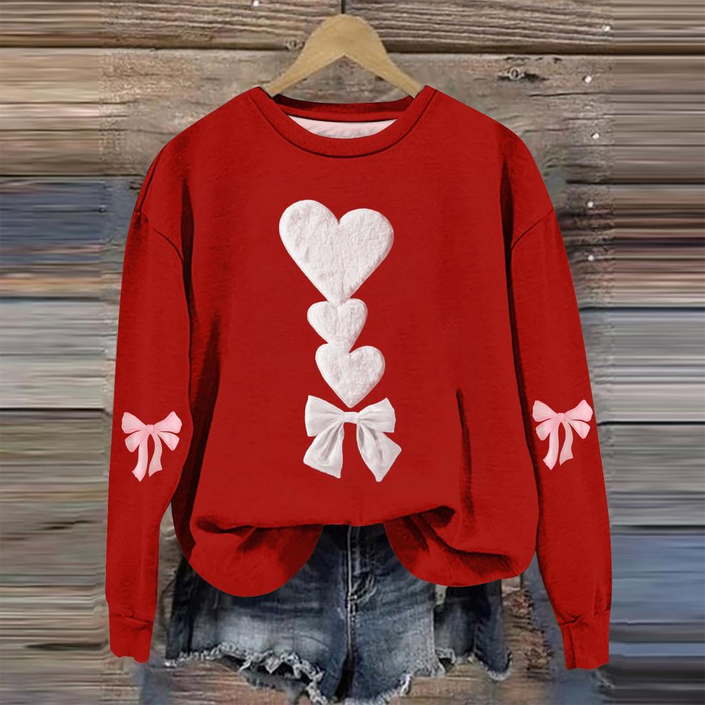 Damenmode Valentinstag Bedrucktes Langarm Locker Rundhals Sweatshirt Oberteil Herbst