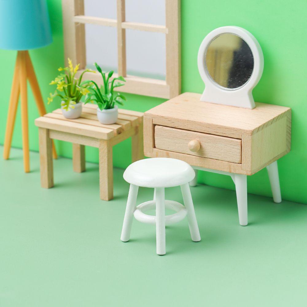 1:Maßstab 1:12 Spielhaus Restaurant Wohnzimmer Miniatur Stuhl Sofa Haus Zubehör Holz Mini Hocker Puppenhaus Möbel