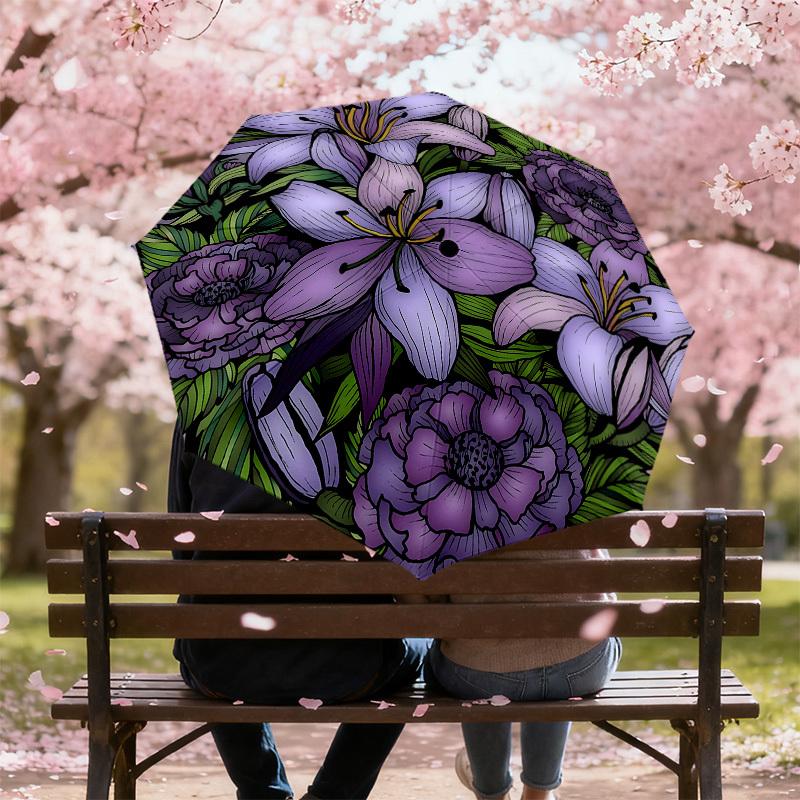 1PC flowers wreathAutomatic Open/Close Umbrella with Windproof, 8-Rib Sturdy Canopy, Durable Ribs, Fashionable Design, Outdoor Accessory, Fun Prin, Ho