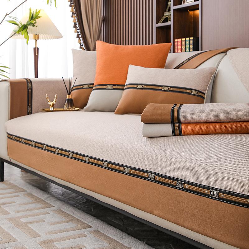 

Linen Woven Sofa Cushion Universal Cotton Linen Cover Non Slip Simple Modern Backrest Towel Cloth 70*70