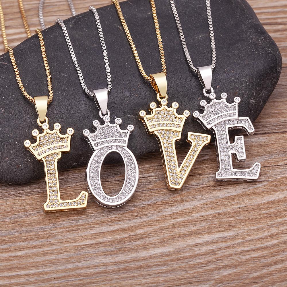 Nidin Luxury A-Z Crown Alphabet Pendant Chain Necklace Punk Style Lucky Initial Name Jewelry Fine Party Wedding Birthday Gift