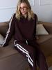 Completo casual da donna con bordi in pizzo, colletto ripiegabile, maniche lunghe e pantaloni per Primavera/Autunno