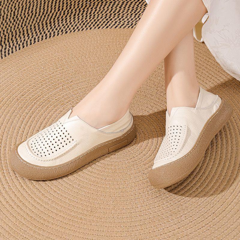 

Wasteland wind lazy wide feet first layer cowhide non-slip comfortable and lightweight women s casual leather shoes 35