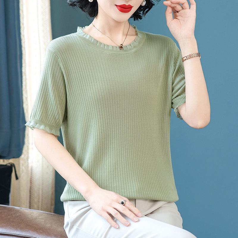 

Loose-Fit Lyocell Short-Sleeved Maternity Top for Seniors 5XL (150-165 jin) зелений