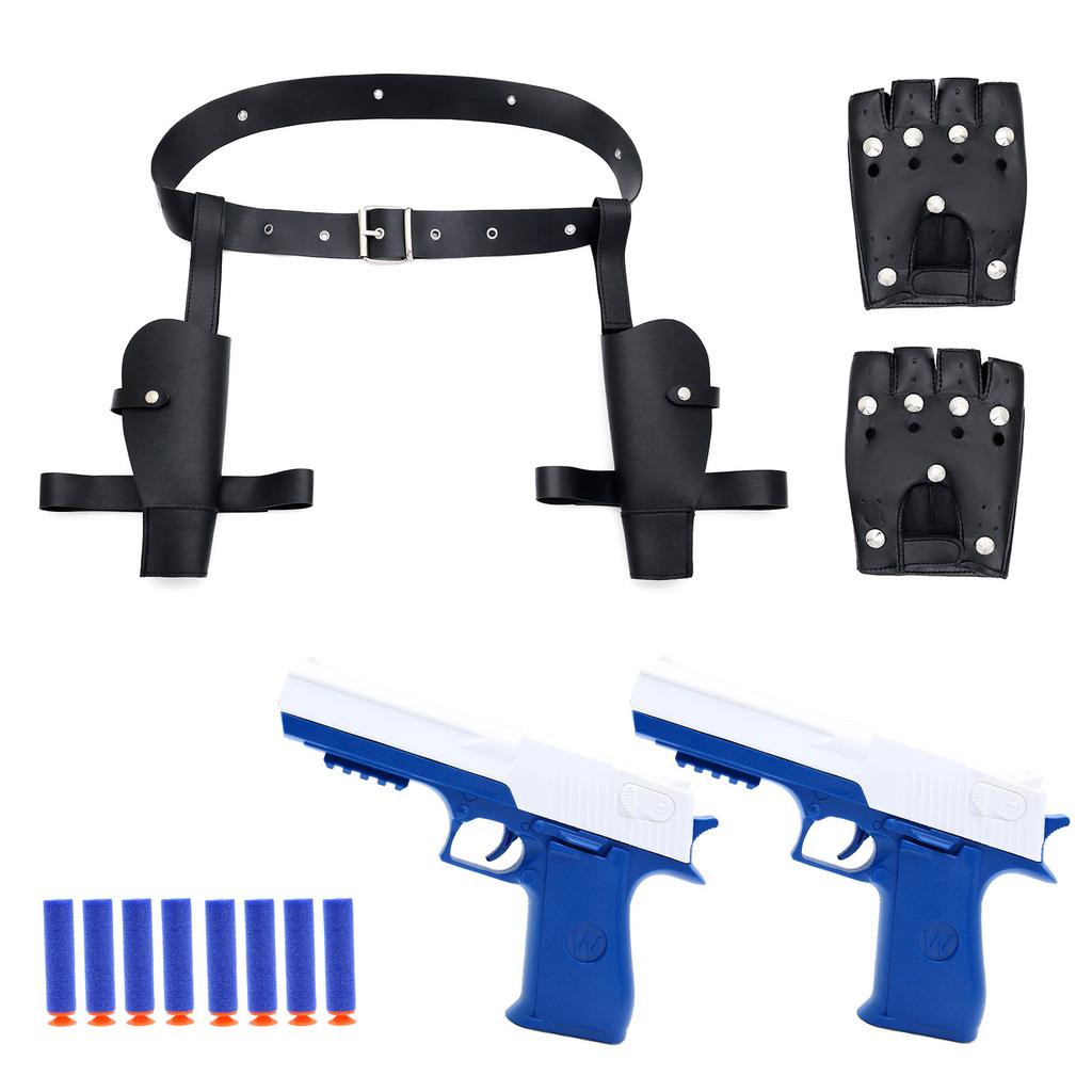 Laura Police Pistol Holster Western Denim Belt Leather Gloves Cosplay Prop Accessories