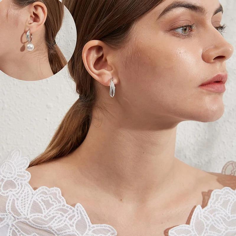 Huitan Elegant Women Drop Earrings Imitation Pearl Inlaid Shining CZ Fancy Accessories for Wedding Engagement Fashion Jewelry