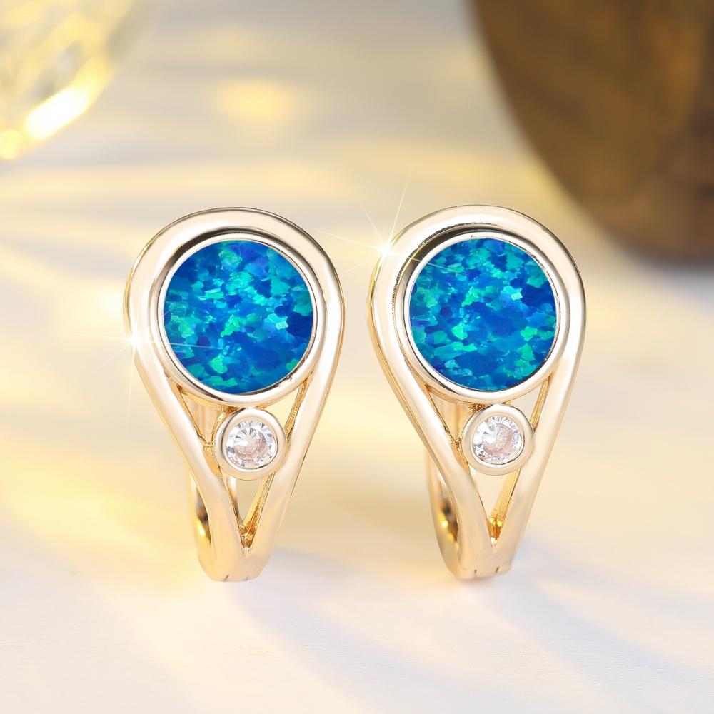 

Роскошные круглые серьги-капли с геометрическим узором из голубого опала для женщин, золотистого цвета, свадебные, для помолвки, подарки синий