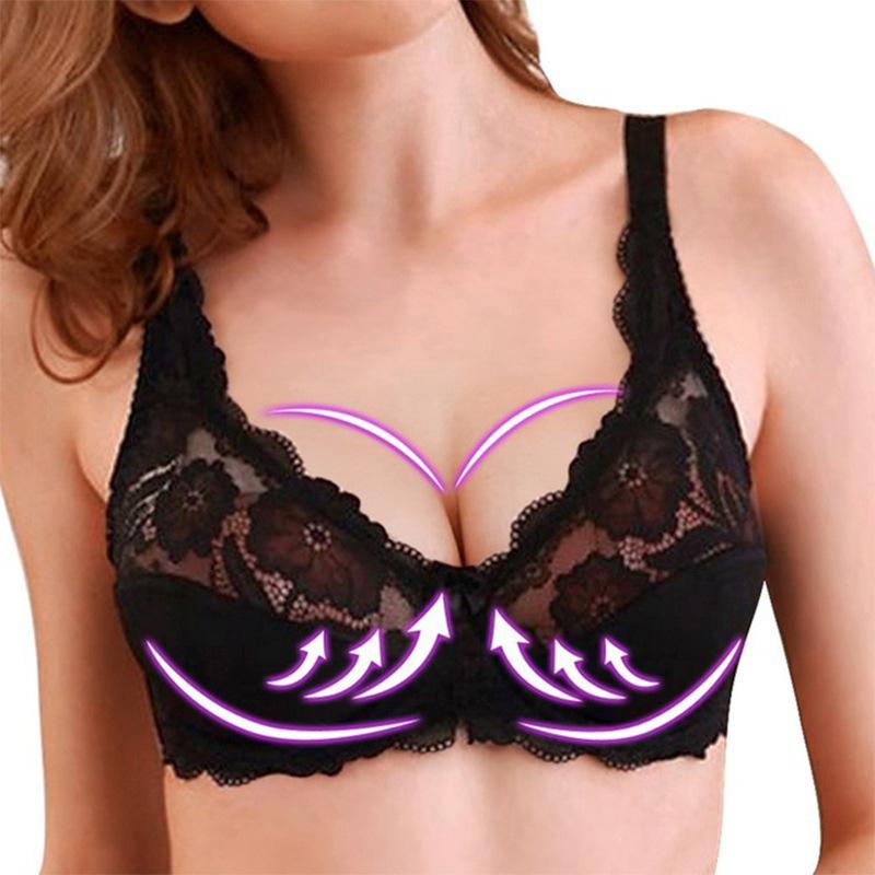 Women's Hot Sale Fashion Lace Hollow Large Size Bra Sexy Underwear CDE Cup Anti-Sagging Bra