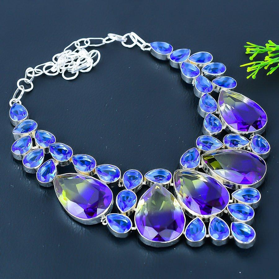Bi-Color Tourmaline Gemstone 925 Sterling Silver Gift Jewelry Necklace 18"