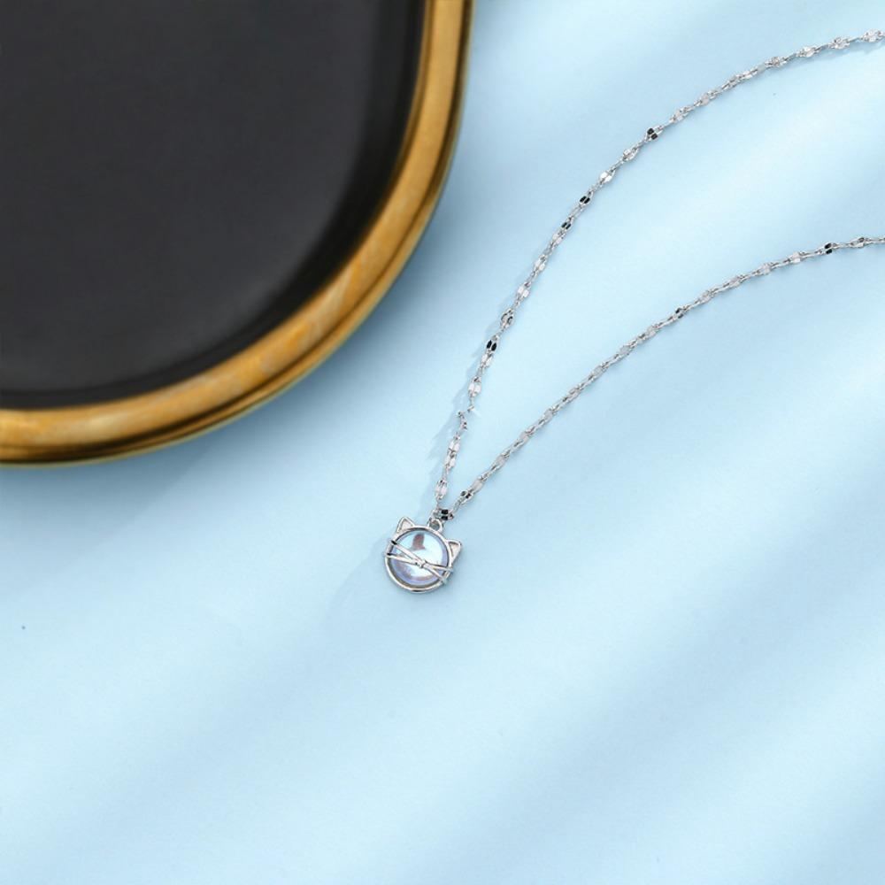 Bunte Glaskatzen-Anhänger-Halskette, weiblicher Wald, niedliche Schlüsselbeinkette