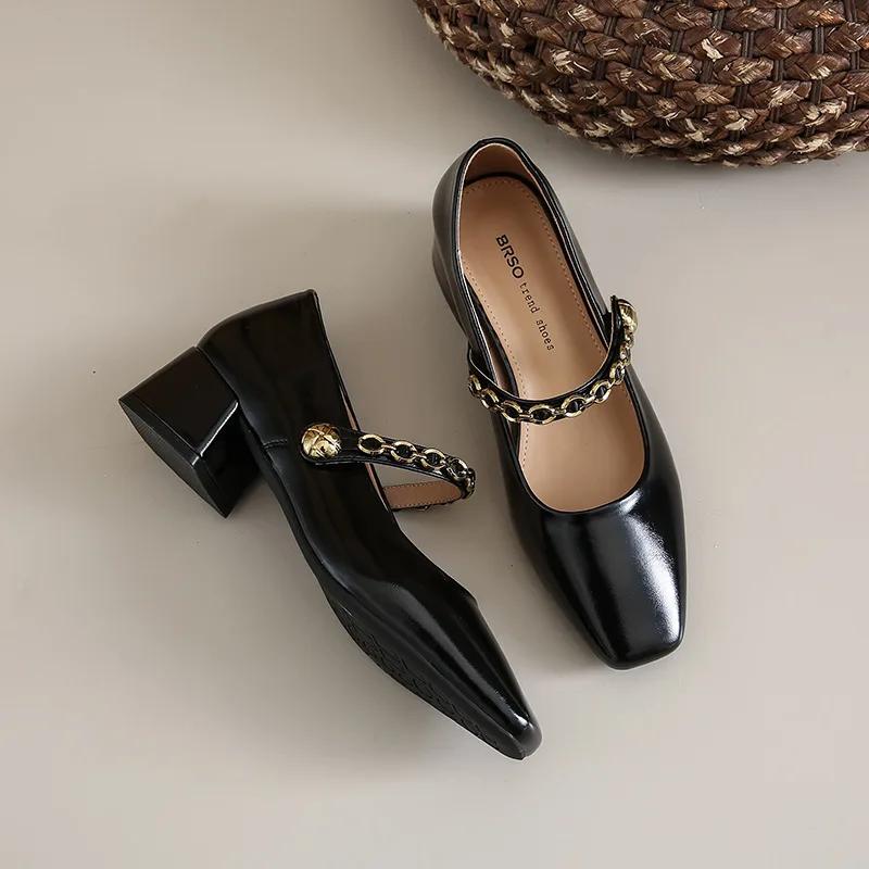 Fashion 2025 New Square Head Small Leather Shoes for Women Spring and Summer Shallow Mouth Vintage Soft Leather Soft Sole Single Shoes
