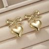 French Elegant Inspired Heart Pendant Earrings With Accent Bowknot