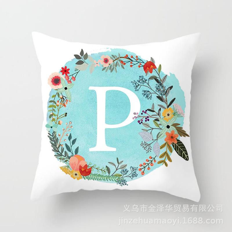 Blue Letter Pattern Throw Pillow Cover With Short Plush Print Living Room Sofa Decoration Cushion Cover Pillow Covers Decorative